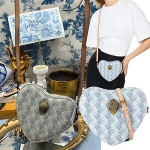 🆕 KURT GEIGER LONDON 🧿NWOT Camden Heart Cross Body Bag, Bone & Blue Monogram